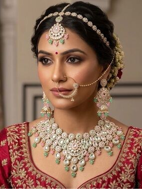 Blue-Pink Polki Bridal Kundan Set